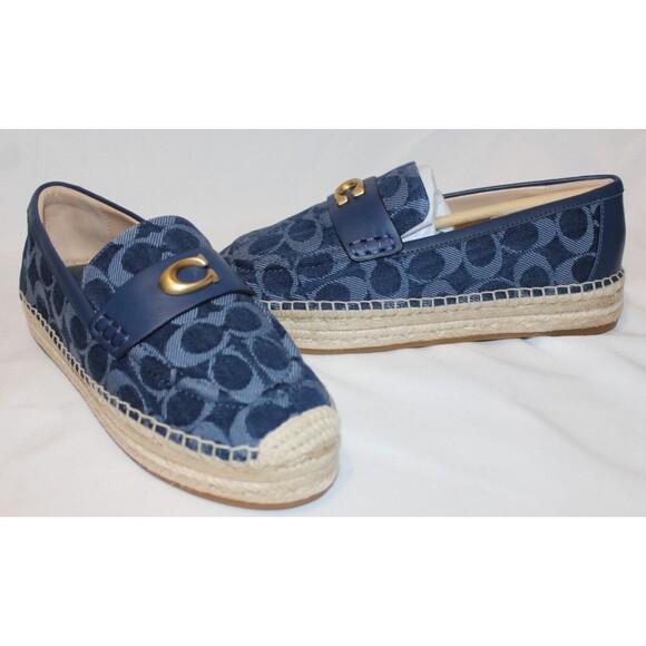 COACH Camilla Denim Signature Blue Espadrille Flats Women's Size 6.5 Deep Blue - Picture 1 of 6